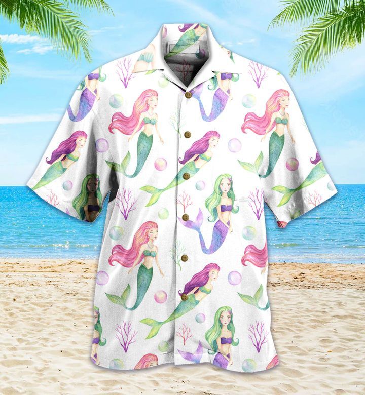 Watercolor Mermaids Corals Pink Hawaiian Shirt 3D Summer Gifts