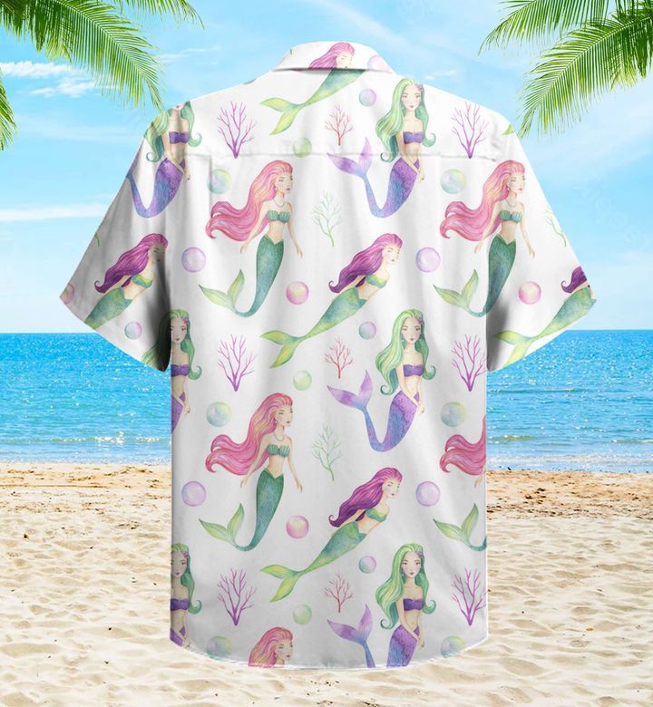 Watercolor Mermaids Corals Pink Trendy Hawaiian Shirt 3D Summer Gifts