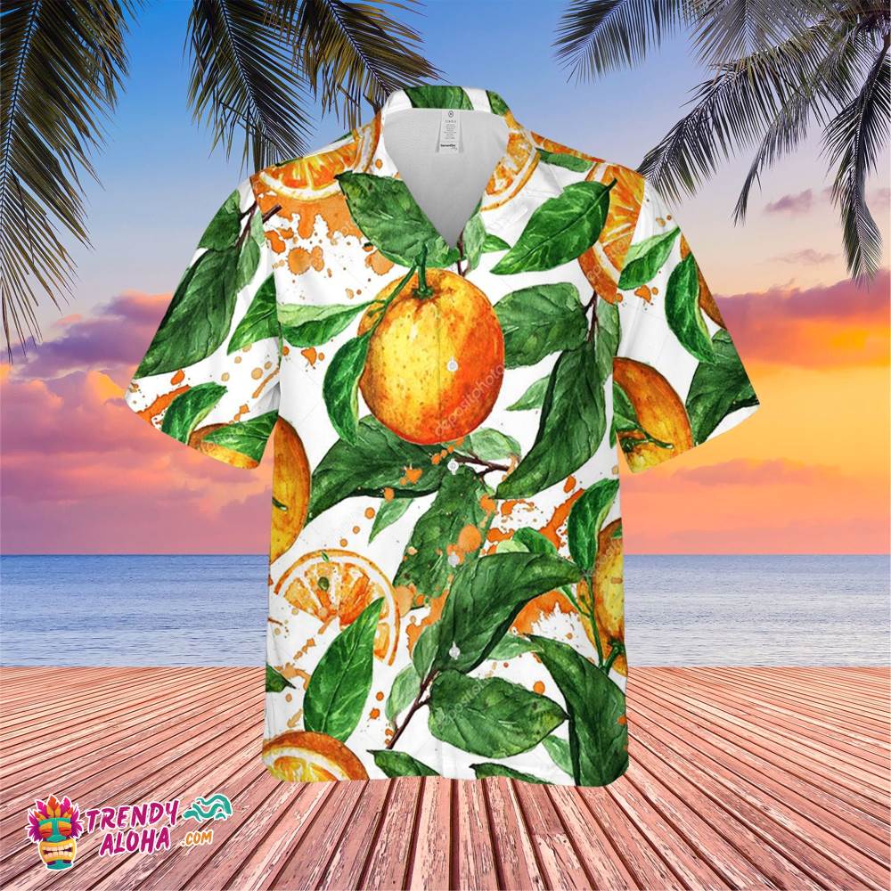 Watercolor Organe Trending Hawaiian Shirt, Summer Vacation Hawaiian Shirt