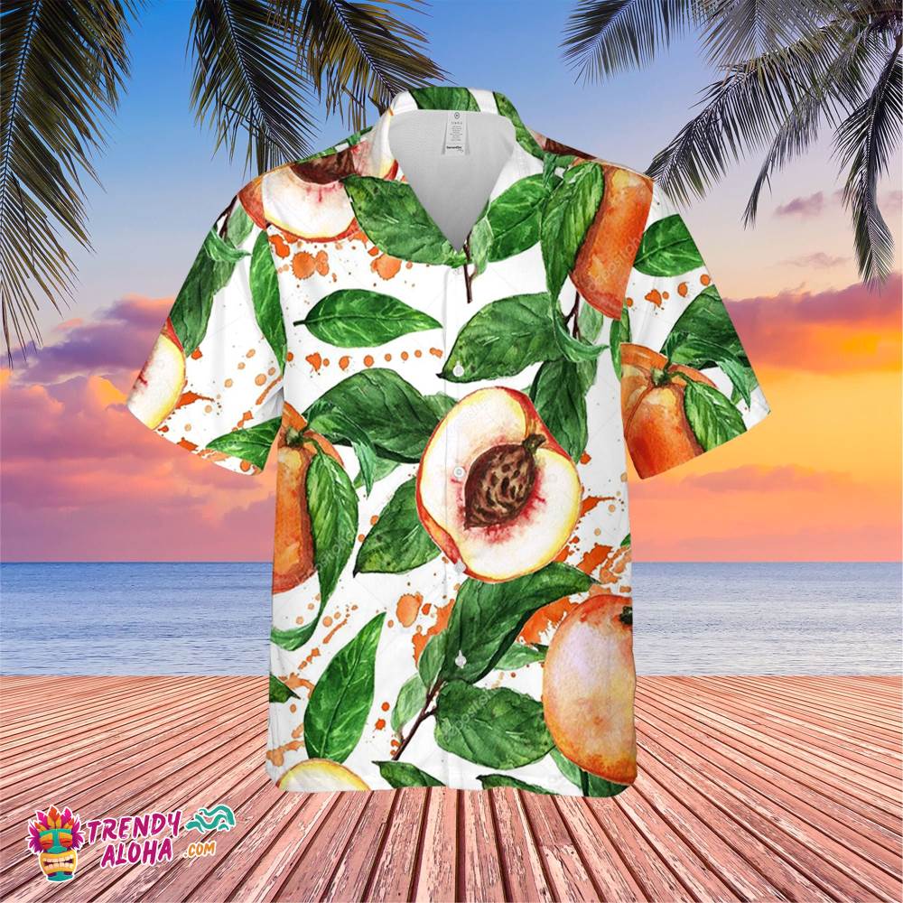 Watercolor Peach Trending Hawaiian Shirt, Summer Vacation Hawaiian Shirt