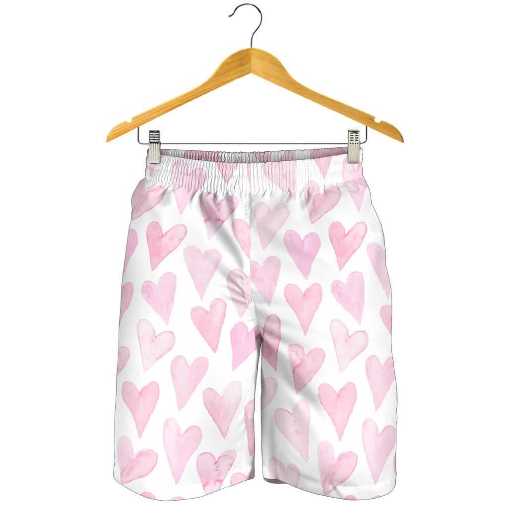 Watercolor Pink Heart Pattern For Men Women Kid Shorts