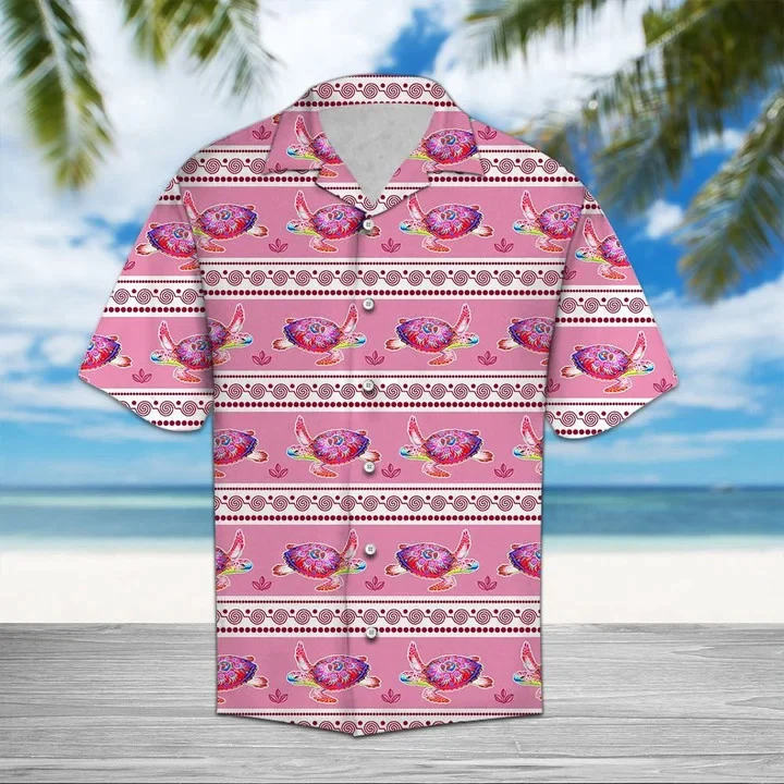 Watercolor Pink Turtle Border Pattern Pattern Trendy Hawaiian Shirt