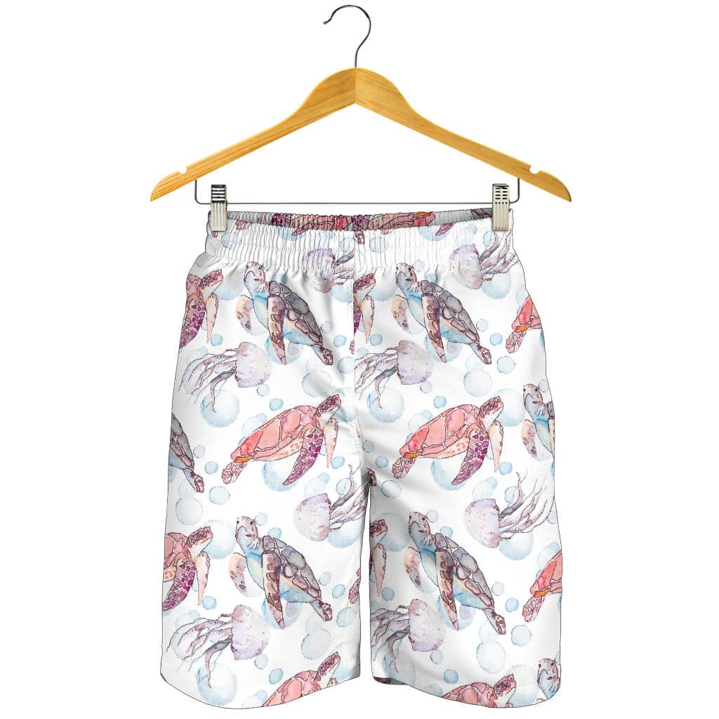 Watercolor Sea Turtle Jellyfish Pattern For Men Women Kid Shorts