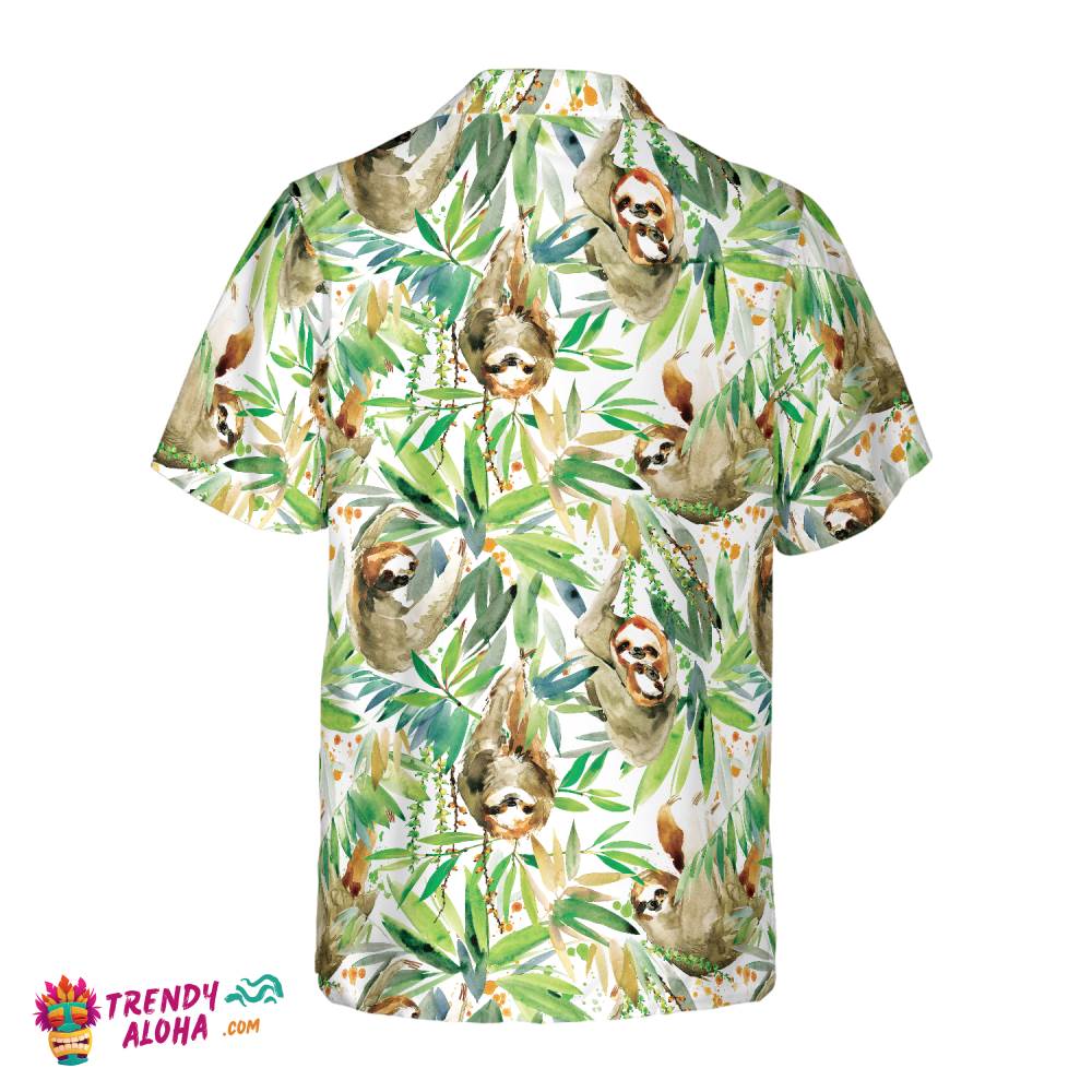 Watercolor Sloth And Tropical Plant Hawaiian Shirt