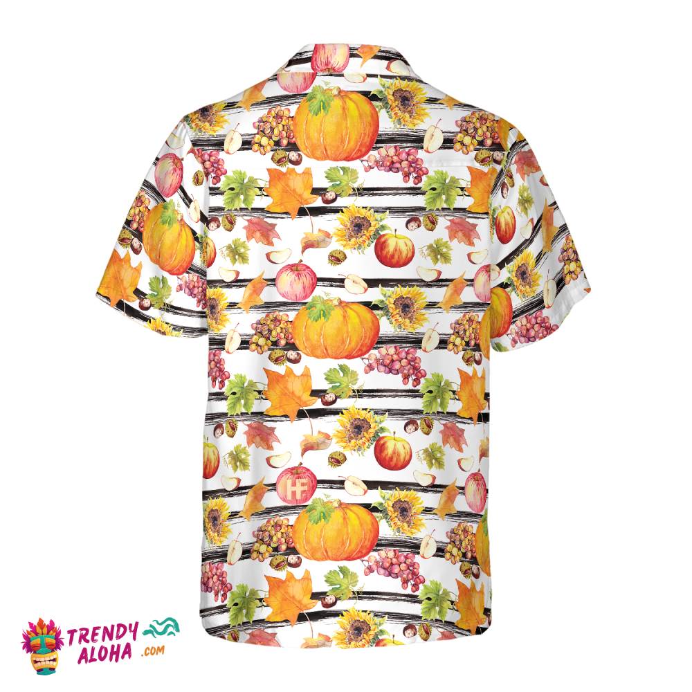 Watercolor Thanksgiving Vegetables With Black Stripes Hawaiian Shirt