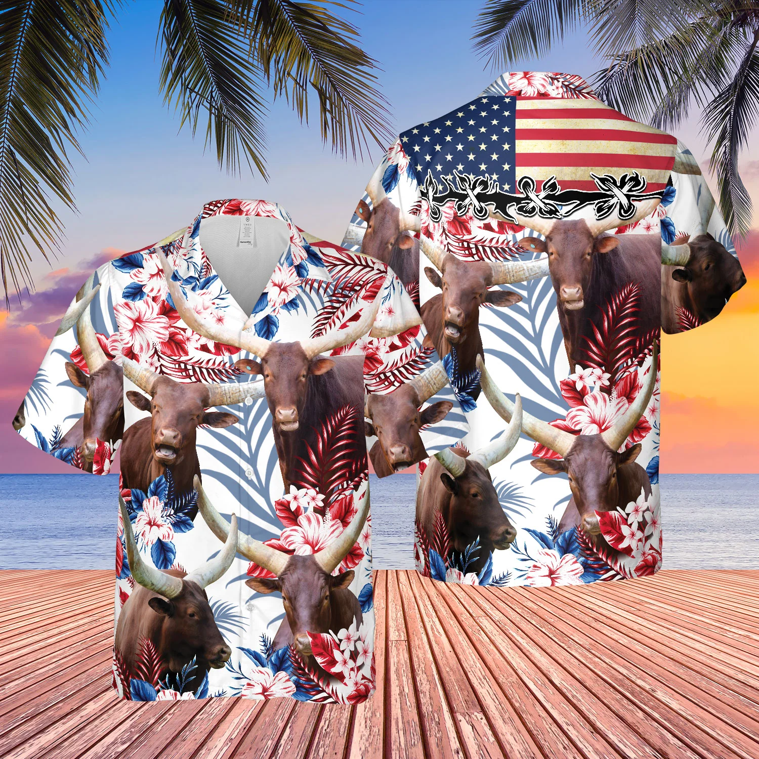 Watusi Representing America Floral Hawaiian Shirt Display