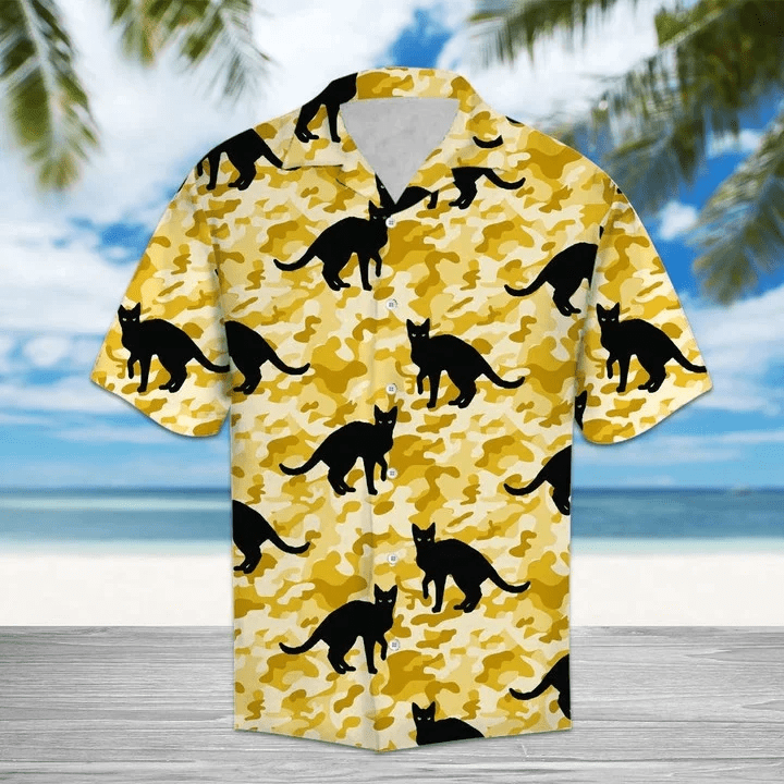Waxen Camo Black Cat Hawaiian Shirt for Men and Women