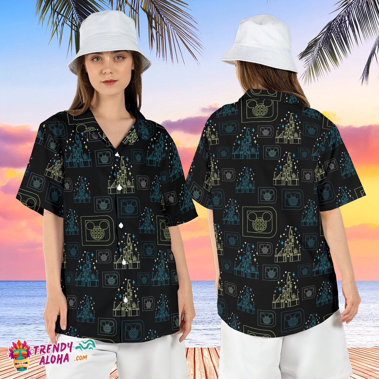 WDW Magic Kingdom Castle Summer Aloha Mickey Ears Hawaiian Shirt