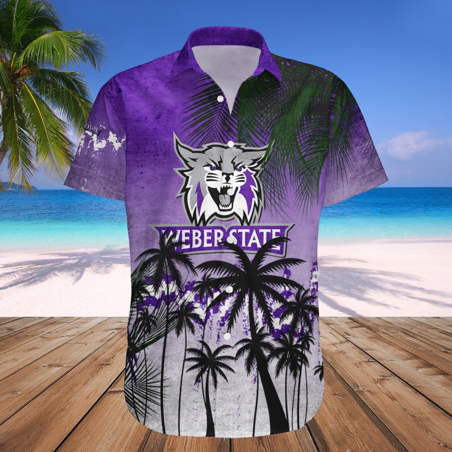Weber State Wildcats Hawaii Shirt Coconut Tree Tropical Grunge – NCAA