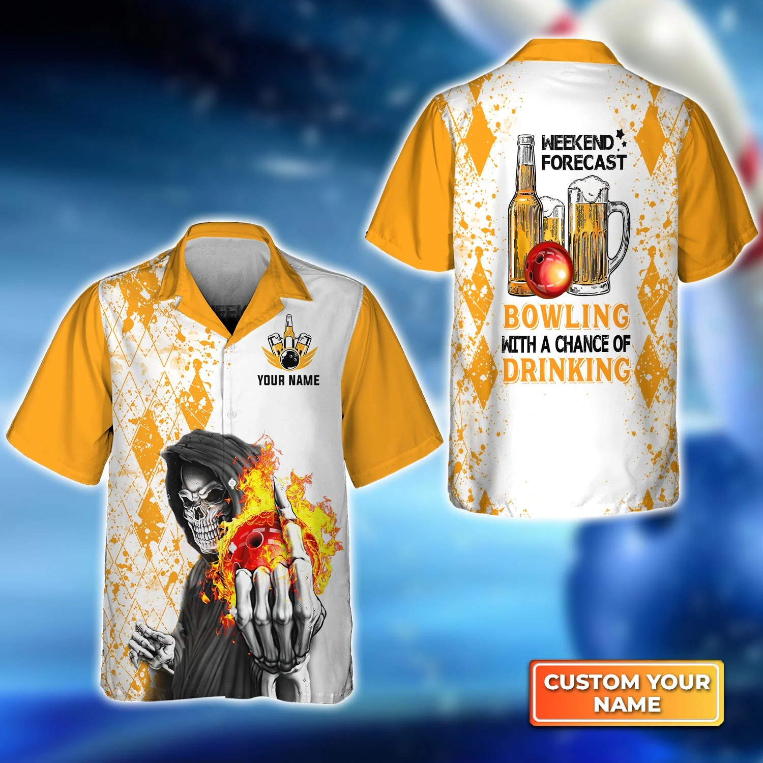 Weekend Forecast Bowling With A Big Chance Of Drinking Personalized Name 3D Trendy Hawaiian Shirt