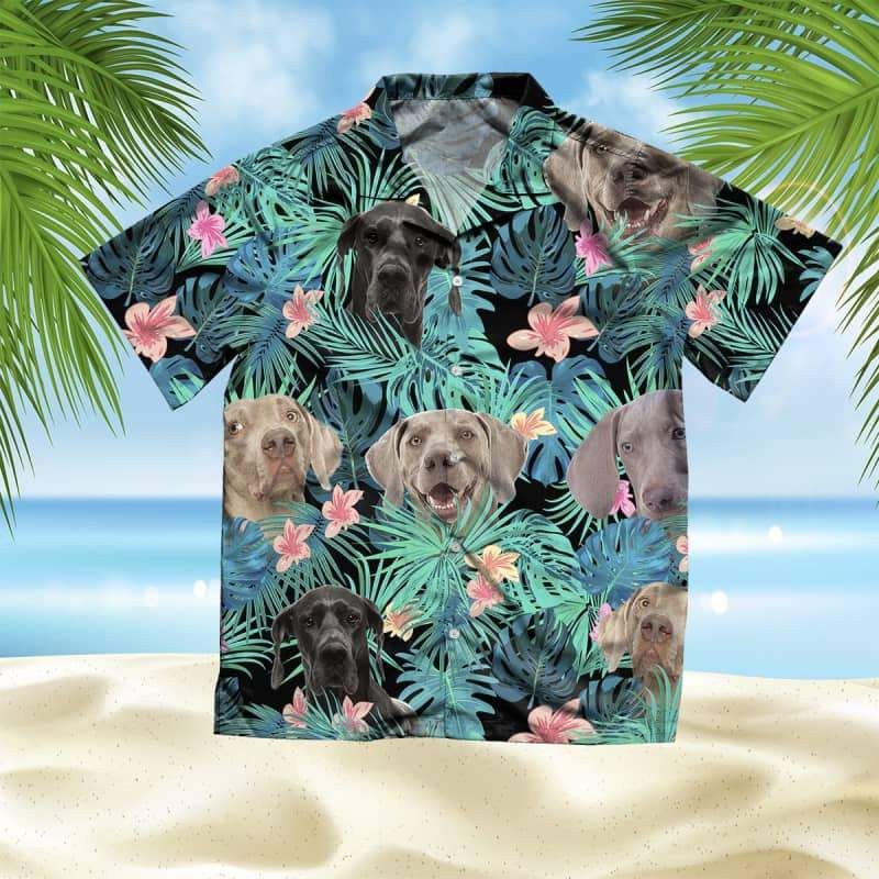 Weimaraner Dog on Summer Leaves Hawaiian Shirt