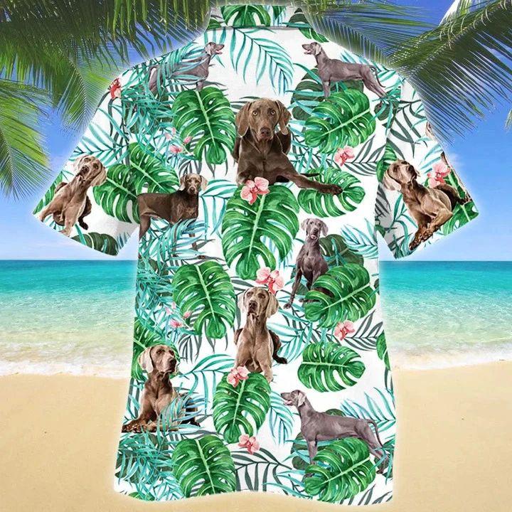 Weimaraner Dog Tropical Plant Green Jungle Pattern Trendy Hawaiian Shirt