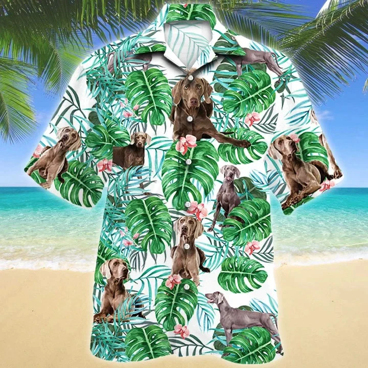 Weimaraner Dog Tropical Plant Green Jungle Pattern Trendy Hawaiian Shirt Weimaraner Dog Tropical Plant Green Jungle Pattern Trendy Hawaiian Shirt