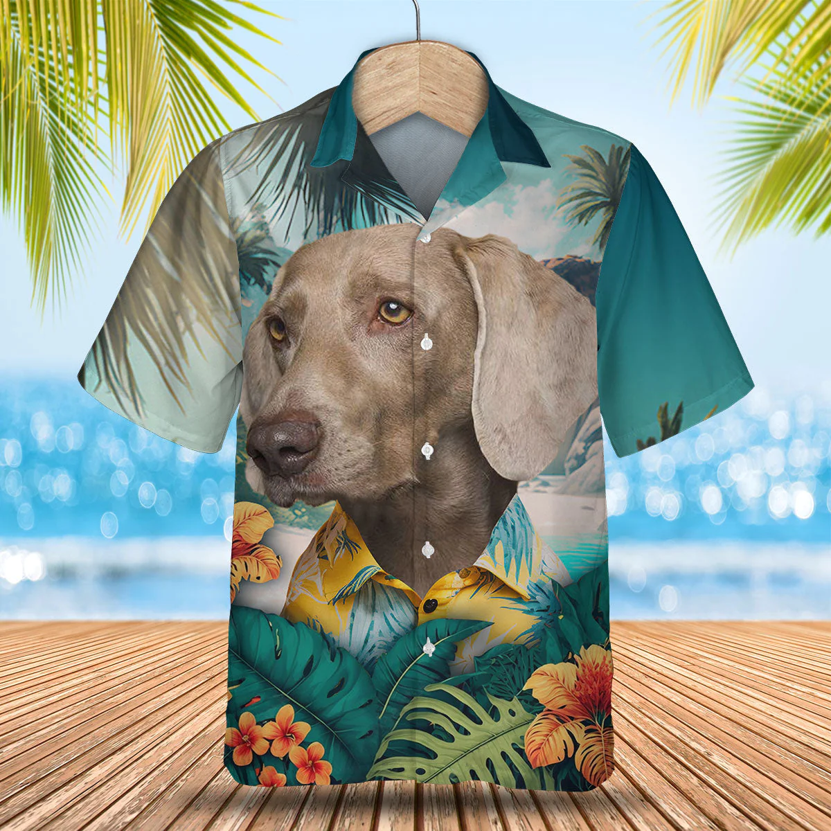 Weimaraner Silver Ghost Style 3D Hawaiian Shirt Beach Ready