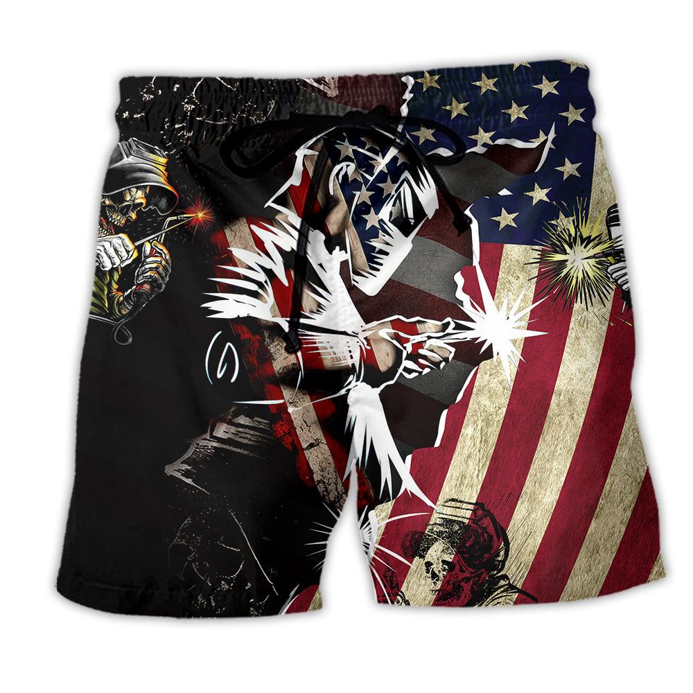 Welder Patriotic So Cool Trendy Aloha Hawaiian Beach Shorts