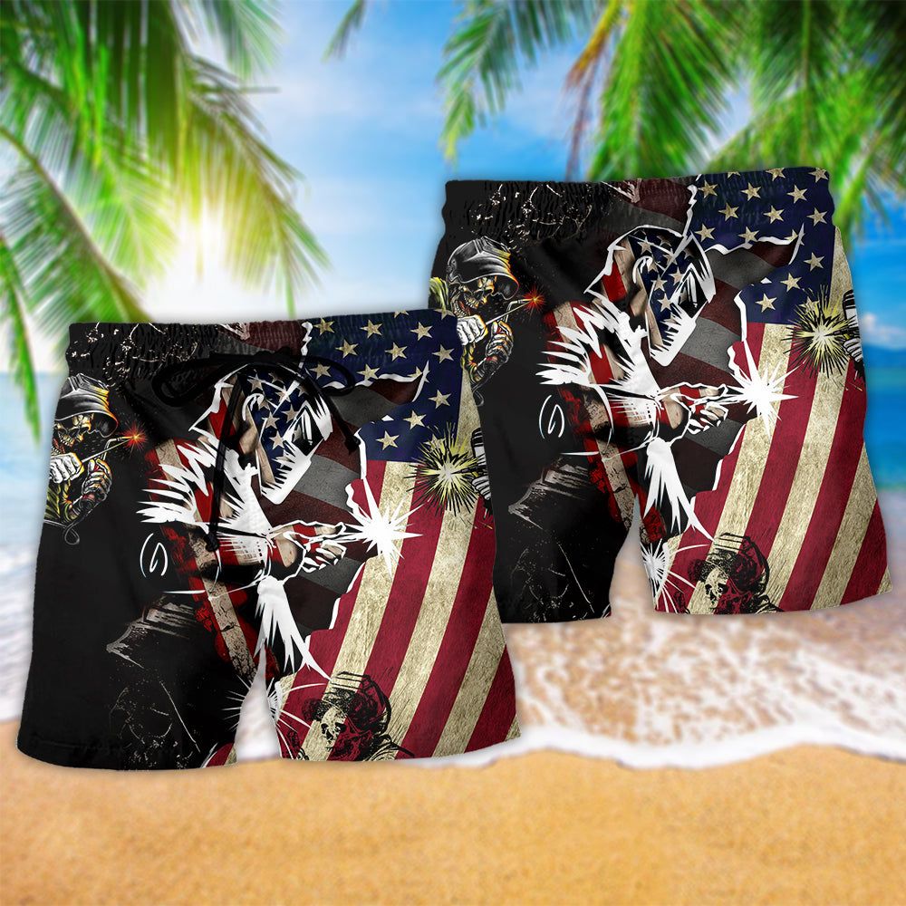 Welder Patriotic So Cool Trendy Aloha Hawaiian Beach Shorts