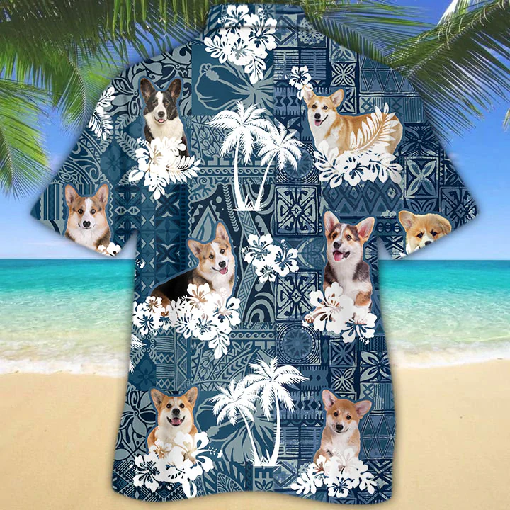 Welsh Corgi Trendy Hawaiian Shirt, Corgi Flowers Aloha Shirt, Men’s Trendy Hawaiian Shirt, Women’s Trendy Hawaiian Shirt