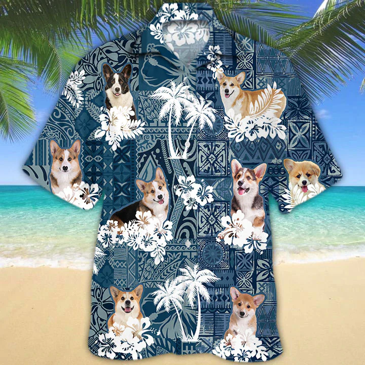 Welsh Corgi Trendy Hawaiian Shirt, Corgi Flowers Aloha Shirt, Men’s Trendy Hawaiian Shirt, Women’s Trendy Hawaiian Shirt