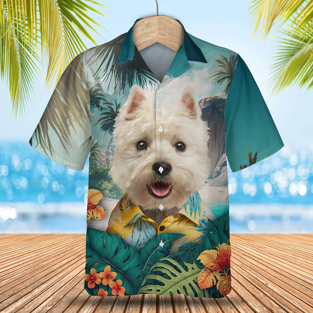 West Highland White Terrier 3D Tropical Trendy Hawaiian Shirt, Dog Lover Trendy Hawaiian Shirt, Summer Gift For Men And Women