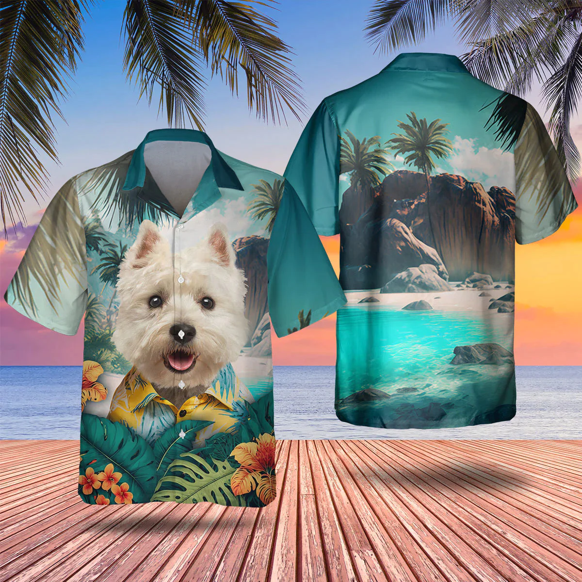 West Highland White Terrier 3D Tropical Trendy Hawaiian Shirt, Dog Lover Trendy Hawaiian Shirt, Summer Gift For Men And Women West Highland White Terrier 3D Tropical Trendy Hawaiian Shirt, Dog Lover Trendy Hawaiian Shirt, Summer Gift For Men And Women