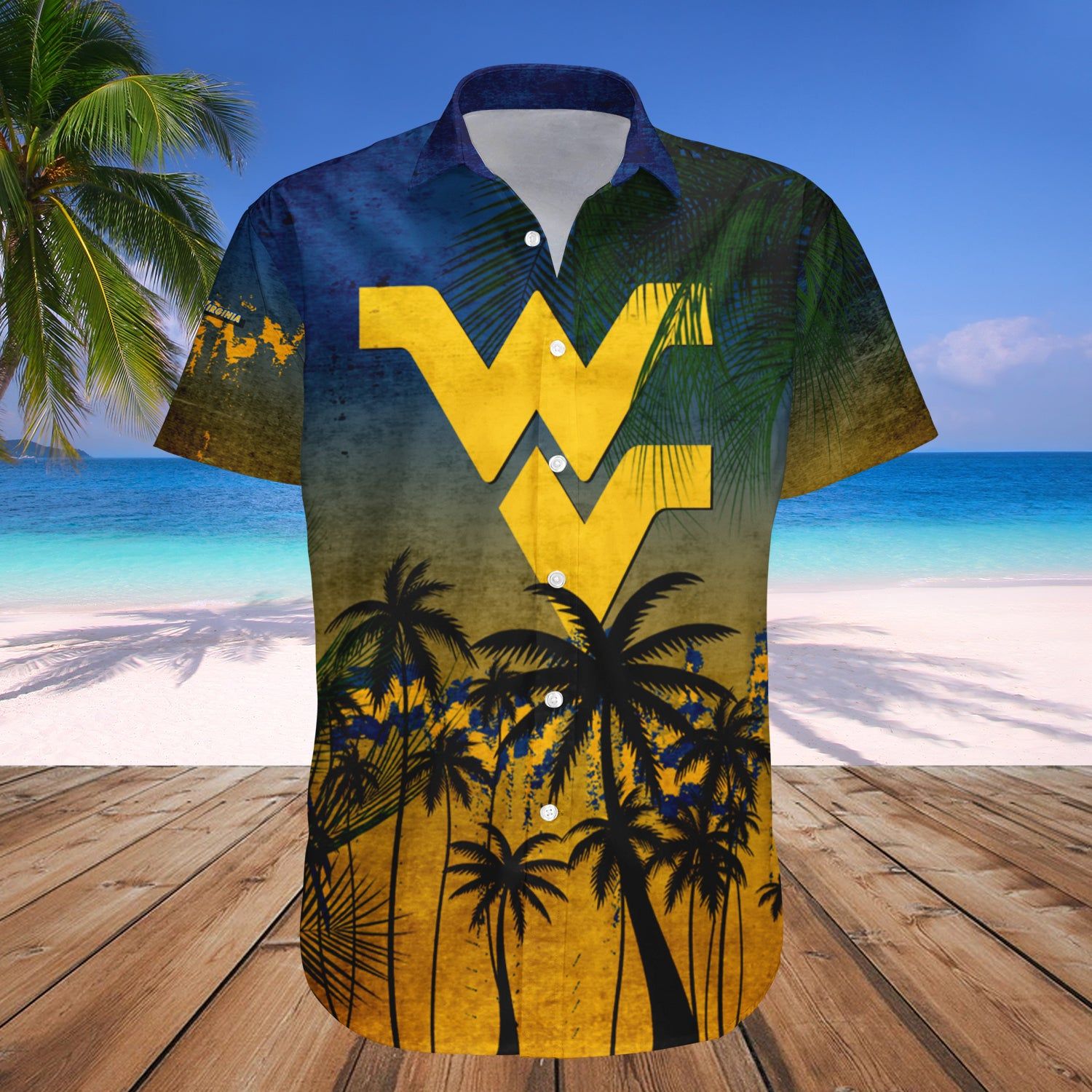 West Virginia Mountaineers Hawaii Shirt Coconut Tree Tropical Grunge – NCAA