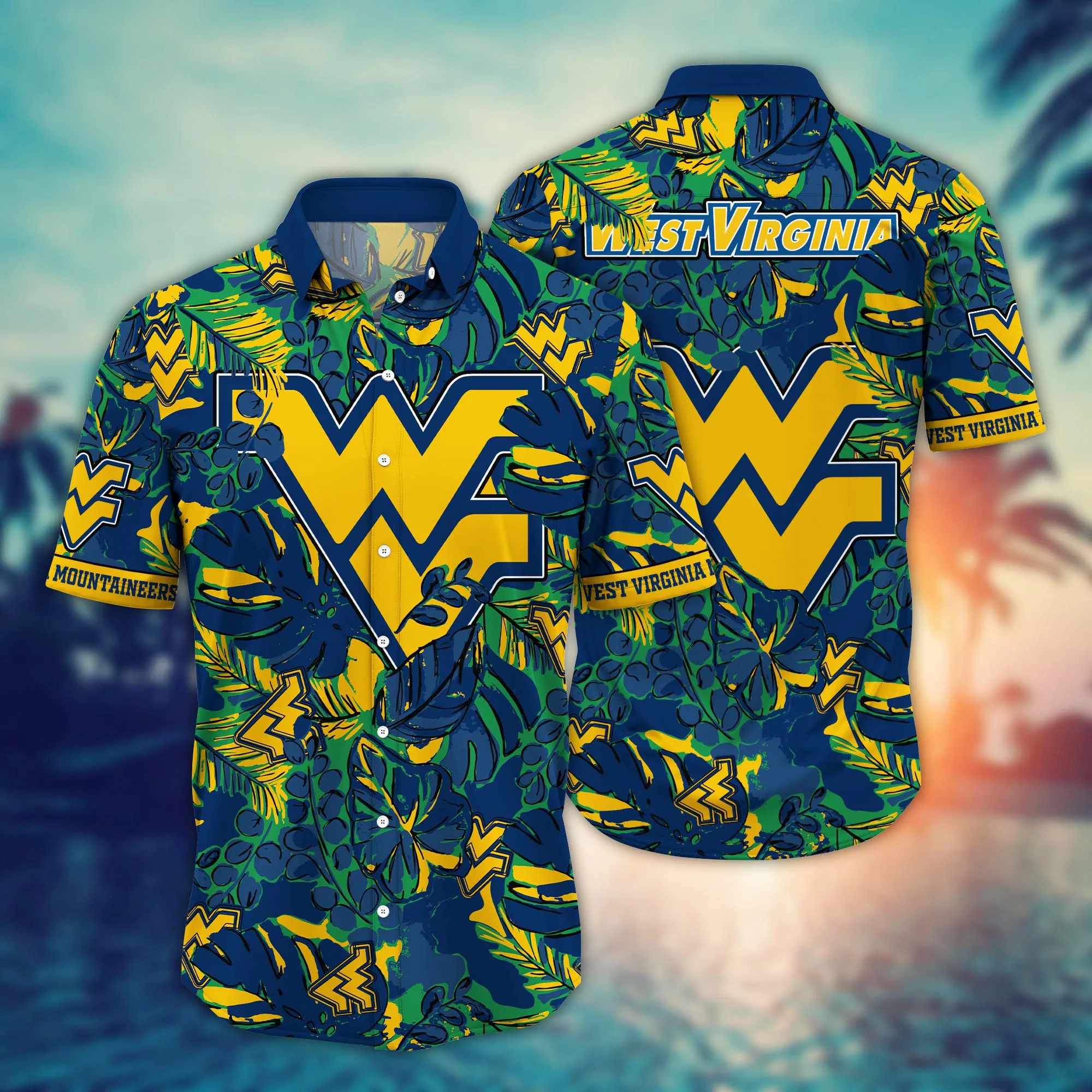 West Virginia Mountaineers NCAA Hawaiian Shirt Tropical Aloha Shirt West Virginia Mountaineers NCAA Hawaiian Shirt Tropical Aloha Shirt
