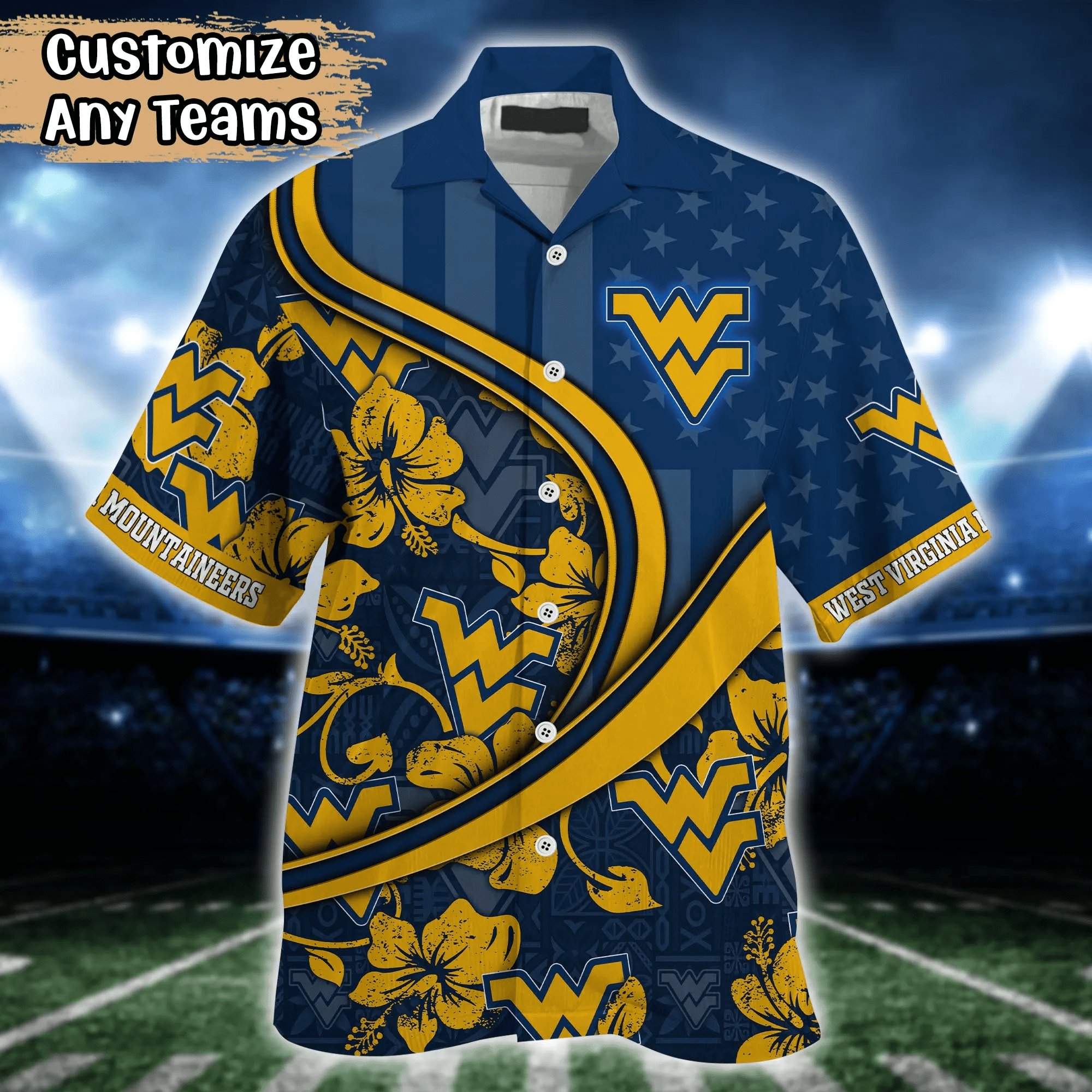 West Virginia Mountaineers NCAA Us Flag Hawaiian Shirt Custom Summer Aloha Shirt