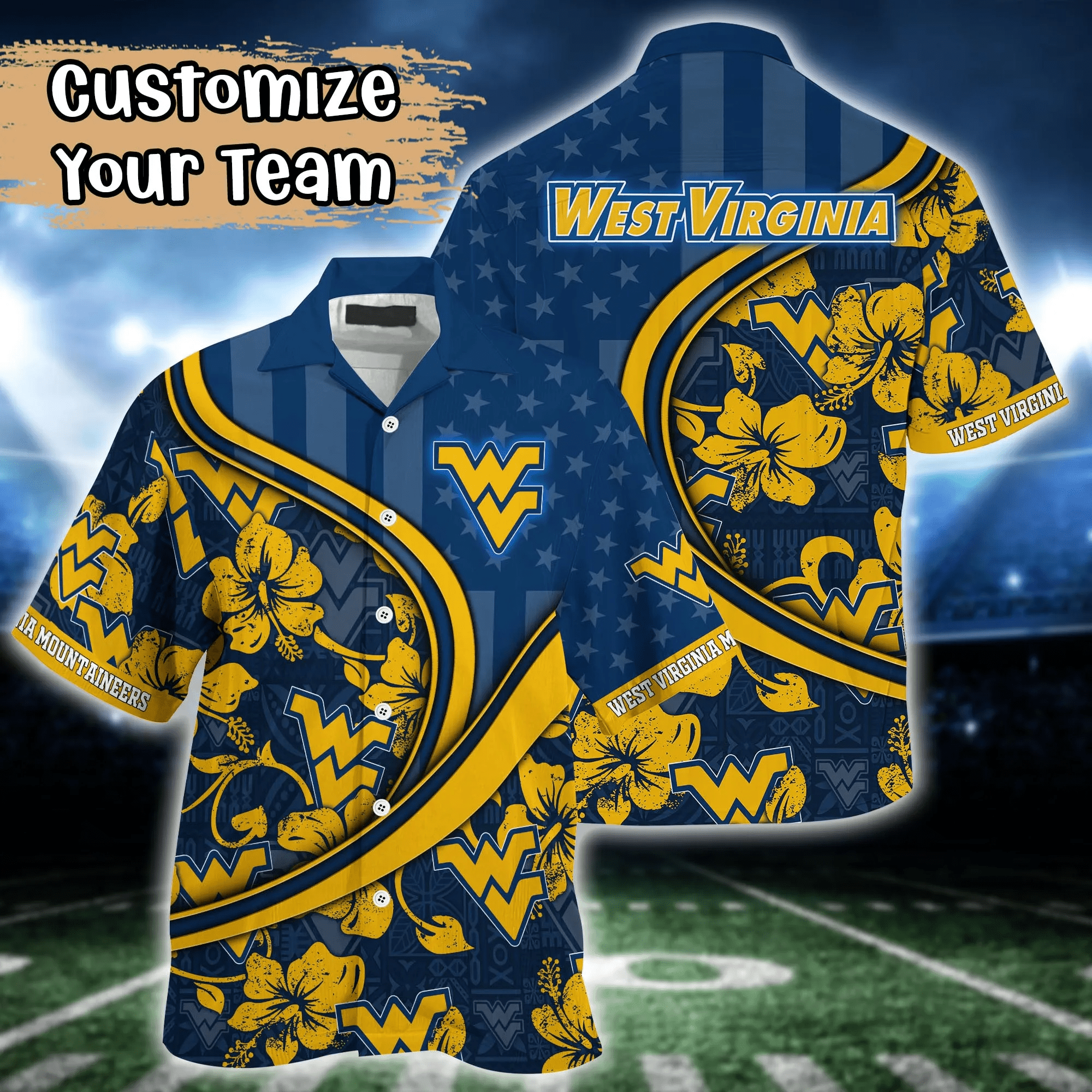 West Virginia Mountaineers NCAA Us Flag Hawaiian Shirt Custom Summer Aloha Shirt