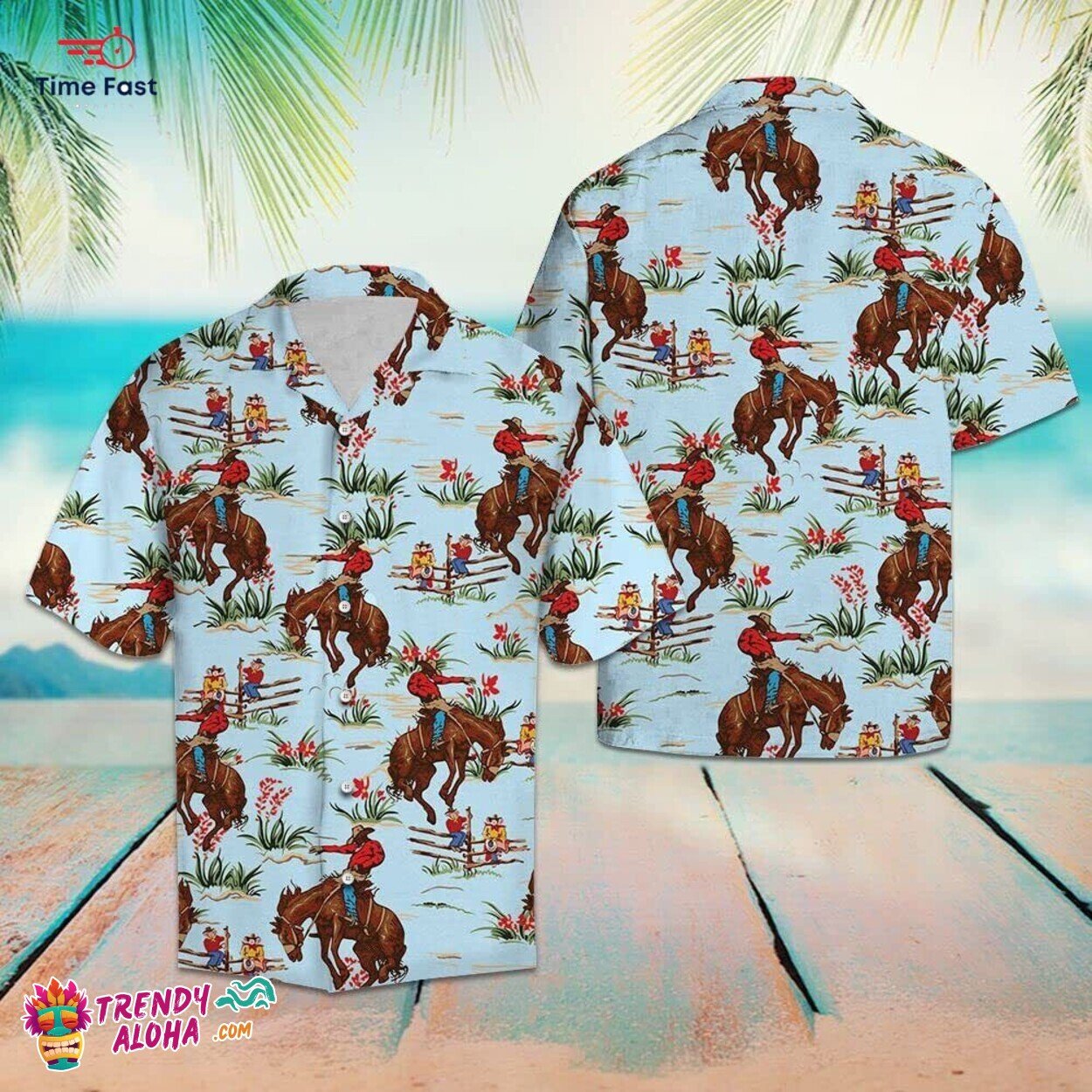 Western Cowboy Funky Summer Short Sleeve Aloha Hawaiian Shirt