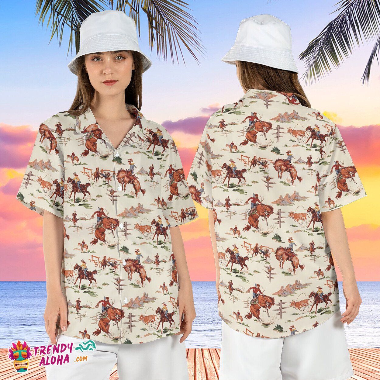 Western Cowboy Life Riding Horse Country Boy Aloha Hawaiian Top