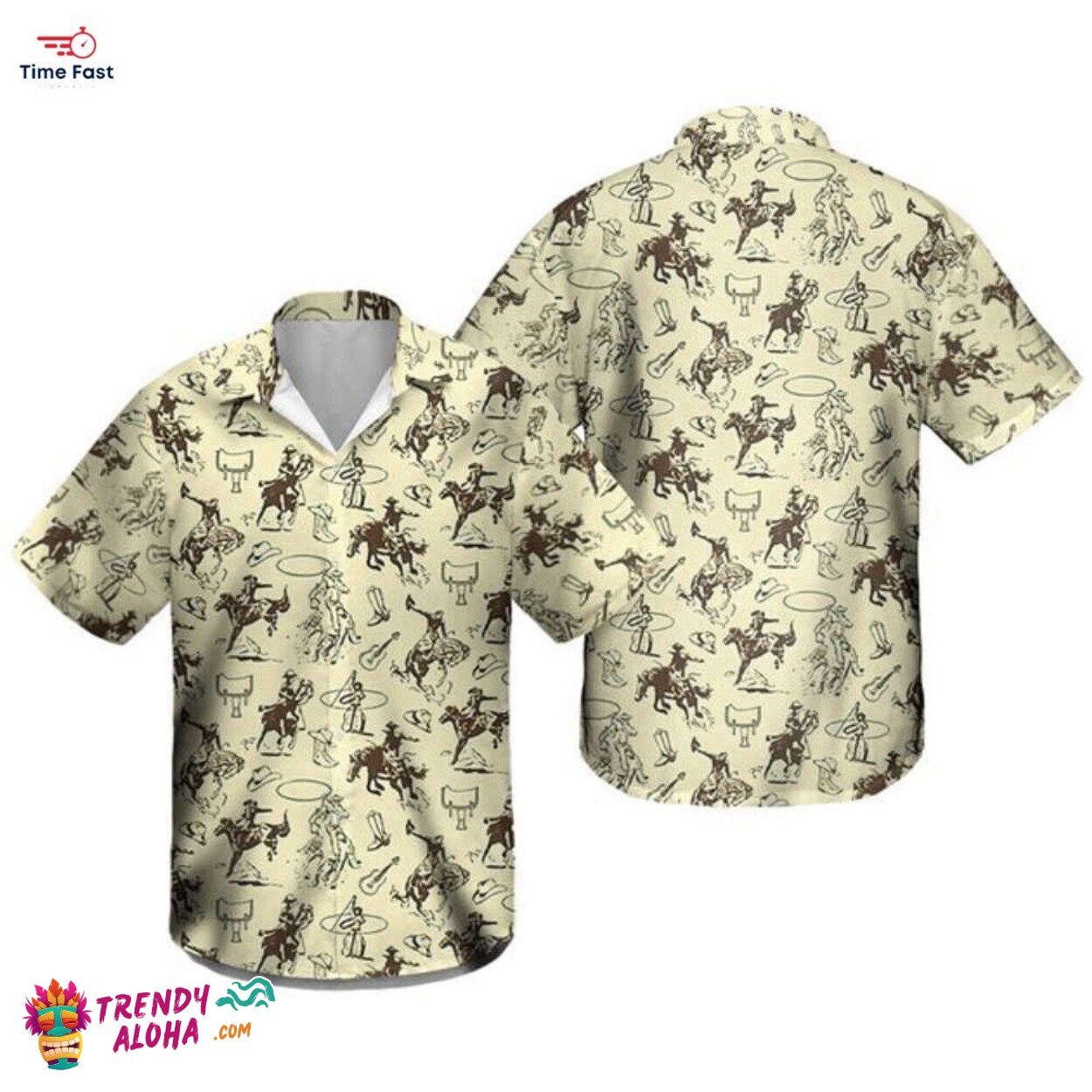 Western Horse and Cowboy Themed Hawaiian Shirt Summer Rodeo