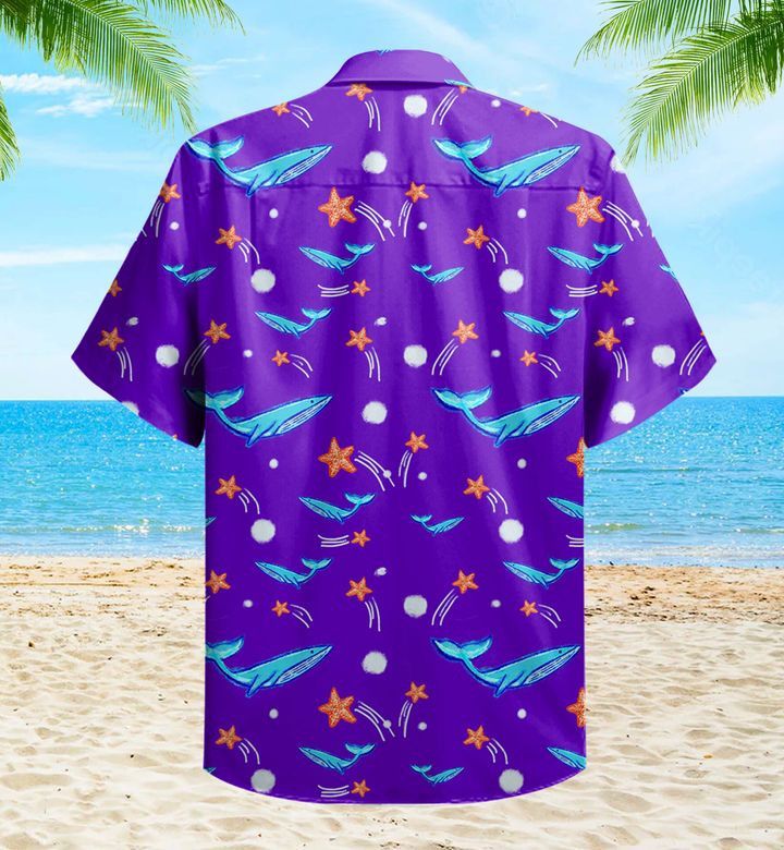 Whale And Starfish Cute Violet Trendy Hawaiian Shirt 3D Summer Gifts