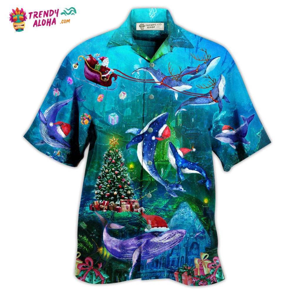Whale Chirstmas Whales Under The Sea Hawaiian Shirt – Trendy Aloha