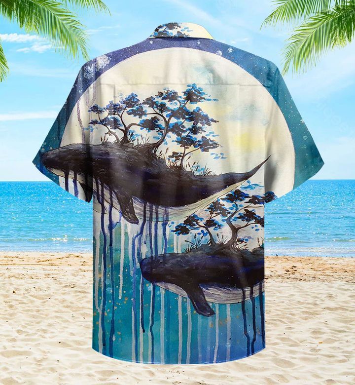 Whale Couple Moon Blue Trendy Hawaiian Shirt 3D Summer Gifts