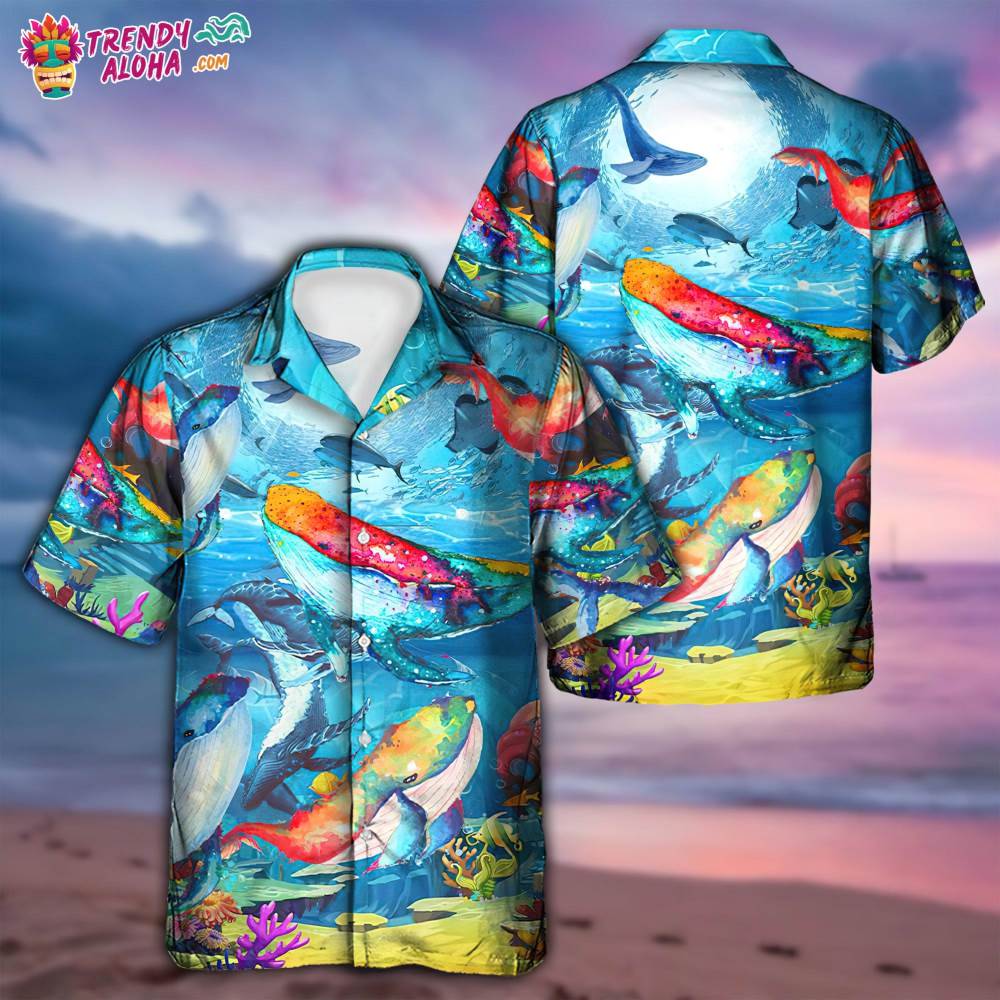 Whale Love Color Love Ocean Hawaiian Shirt – Trendy Aloha