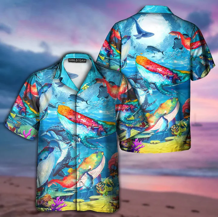 Whale Love Color Love Ocean Trendy Hawaiian Shirt 3D Summer Gifts