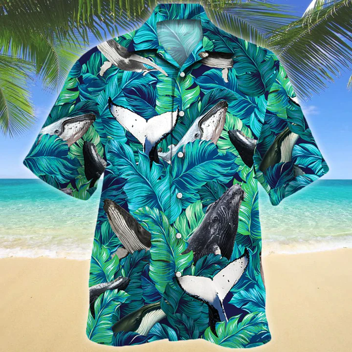 Whale Lovers Gift Trendy Hawaiian Shirt, Whale Aloha Shirt, Summer Short Sleeve Hawaiian Aloha Shirt For Men, Women