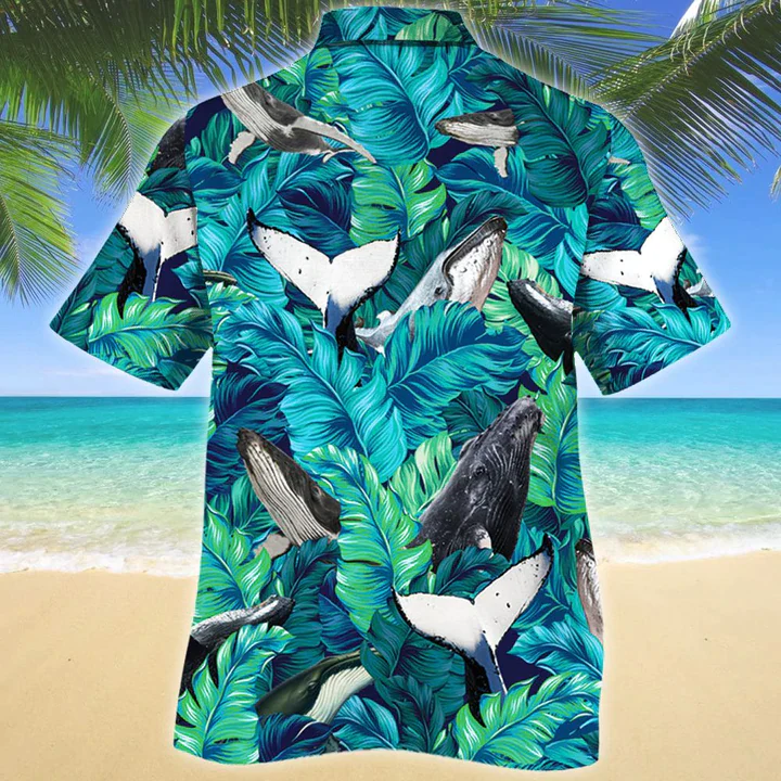 Whale Lovers Gift Trendy Hawaiian Shirt, Whale Aloha Shirt, Summer Short Sleeve Hawaiian Aloha Shirt For Men, Women