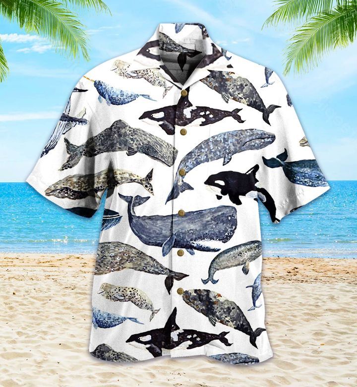 Whale Types Grey Trendy Hawaiian Shirt 3D Summer Gifts