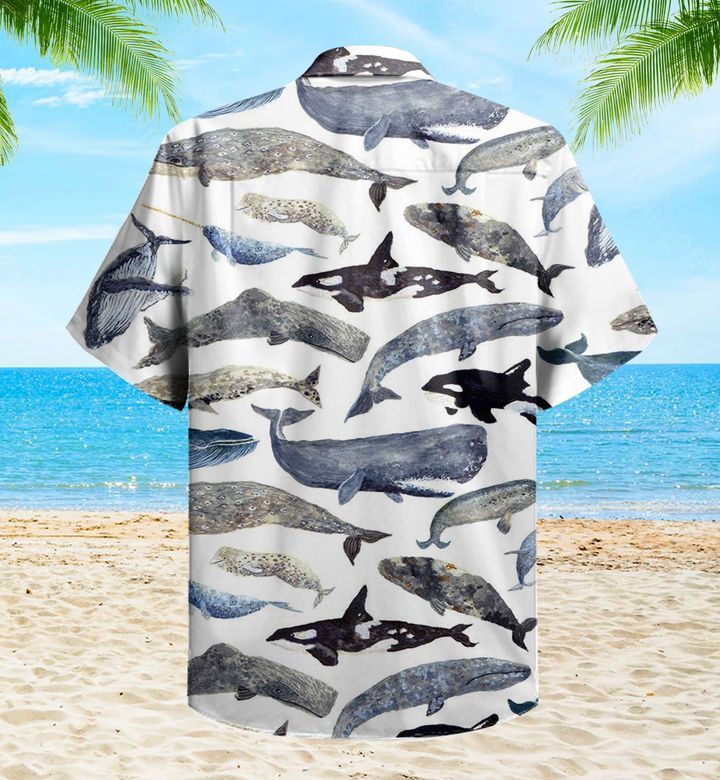 Whales White Graphic Trendy Hawaiian Shirt 3D Summer Gifts