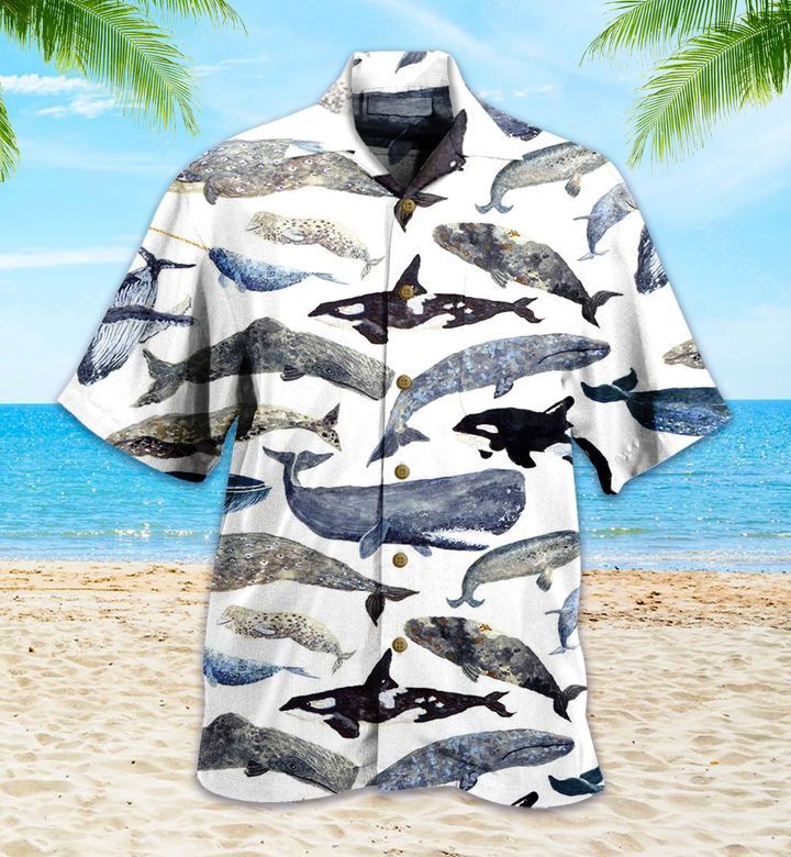 Whales White Graphic Trendy Hawaiian Shirt 3D Summer Gifts Whales White Graphic Trendy Hawaiian Shirt 3D Summer Gifts