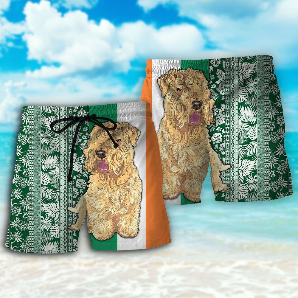 Wheaten Terrier Dog Tropical Leaf Trendy Aloha Hawaiian Beach Shorts