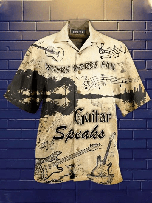 Where Words Fail Guitar Speaks Vintage Trendy Hawaiian Shirt