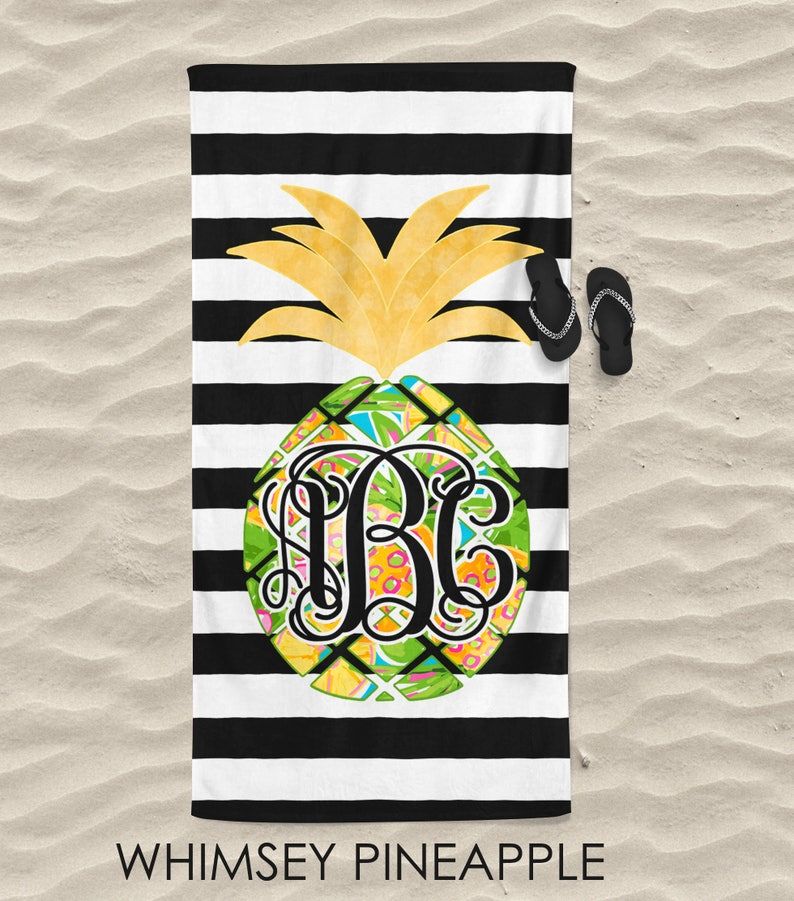 Whimsey Pineapple Tropical Design Personalized Beach Towels Gift Idea