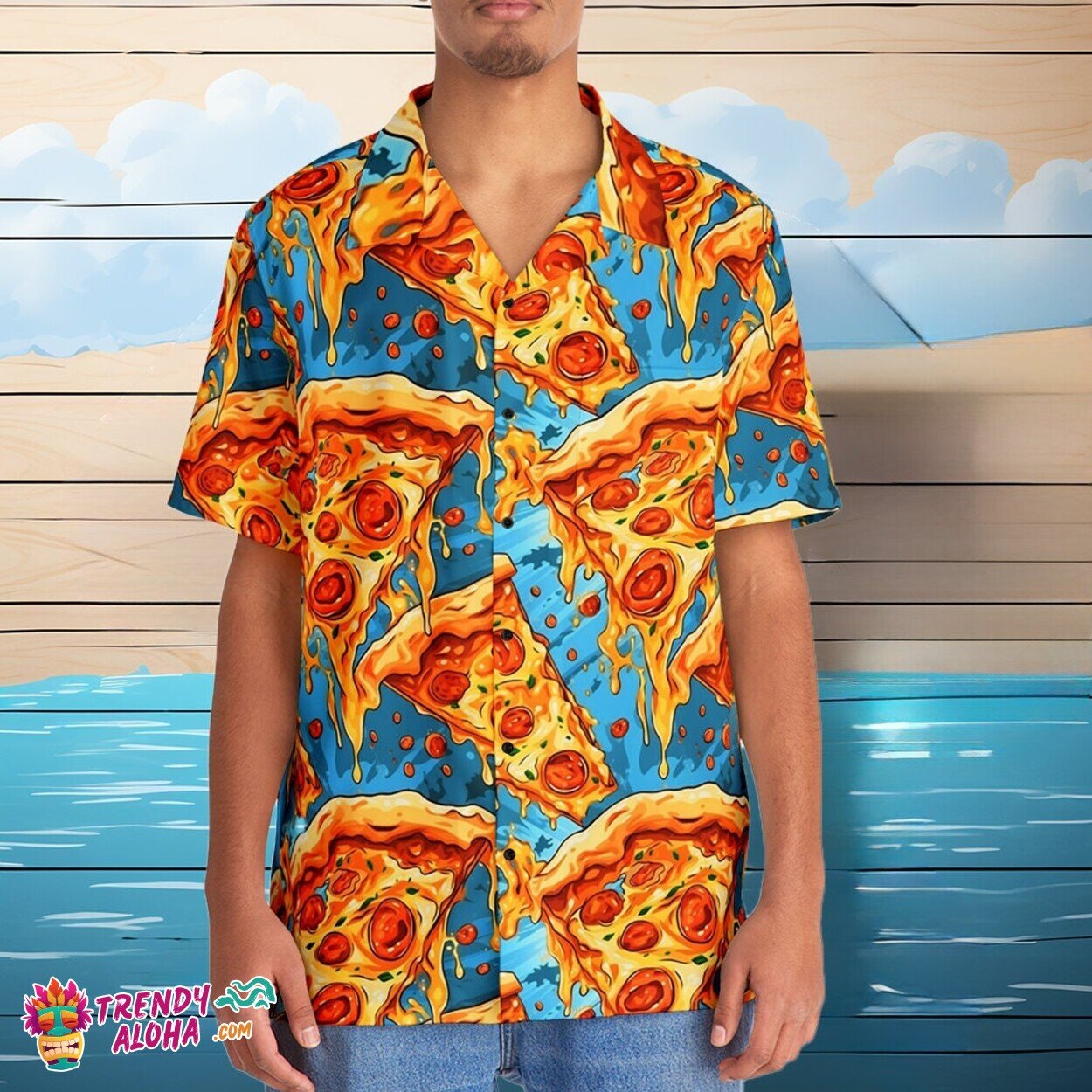 Whimsical Abstract Exploding Pizza Foodie Hawaiian Shirt Art