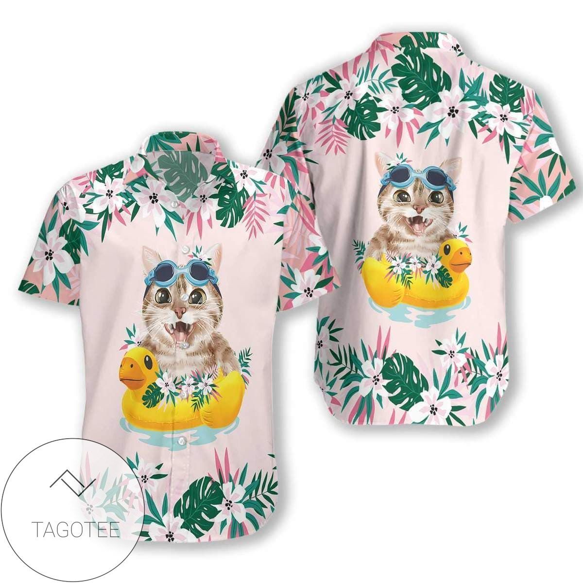 Whimsical Cat Enjoying Sun Beach Unisex Hawaiian Shirt