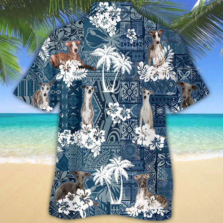 Whippet Trendy Hawaiian Shirt, Whippet Flowers Aloha Shirt, Men’s Trendy Hawaiian Shirt, Women’s Trendy Hawaiian Shirt