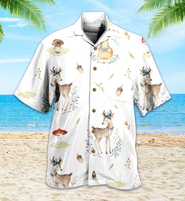 White Deer and Fox Hawaiian Shirt Ideal Summer Gifts