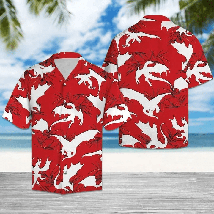 White Dragon Flying Red Trendy Hawaiian Shirt For Men, Women