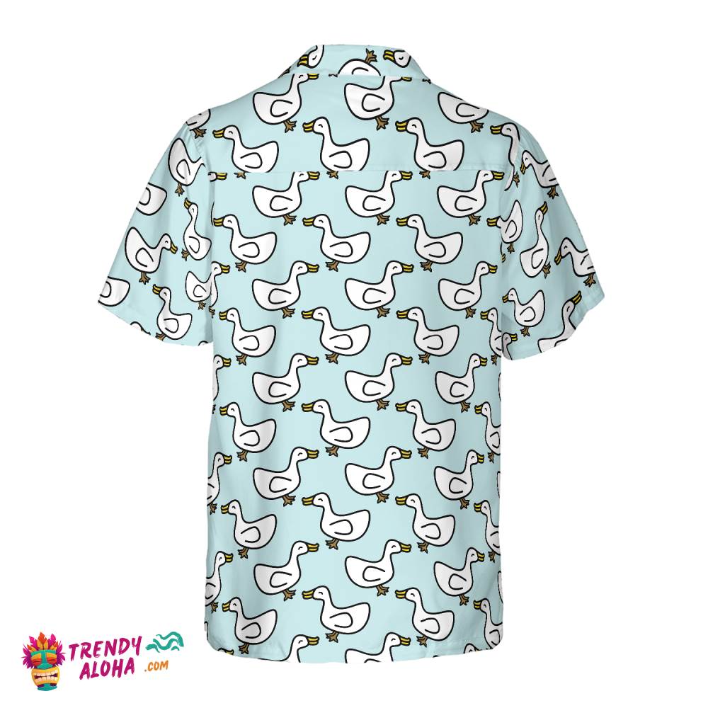 White Duck Cartoon In Blue Hawaiian Shirt